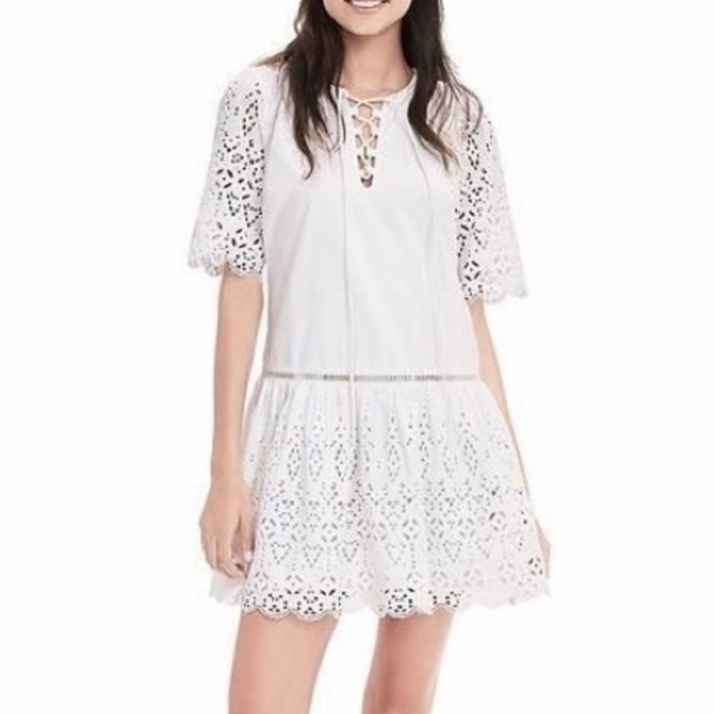Banana Republic Dress Size Small 100% Cotton White Eyelet Tie Neck